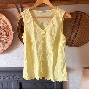 Russ Berens butter Yellow linen ruffle sleeveless top